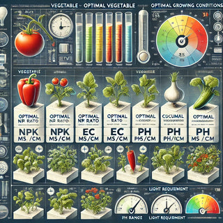 Optimal NPK ratios, Electrical Conductivity (EC), and pH levels for growing vegetables